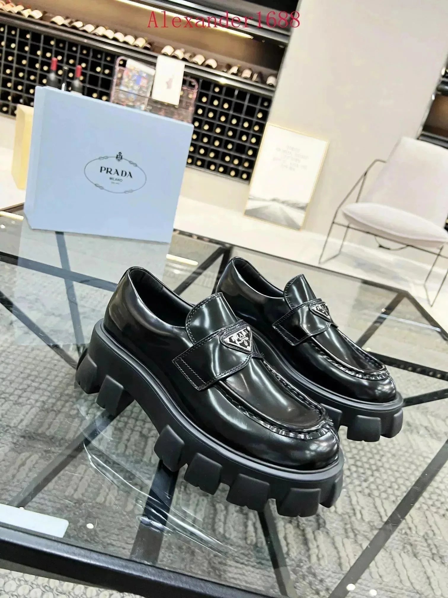 Prada Monolith Brushed Leather Lug Sole Platform Loafers
