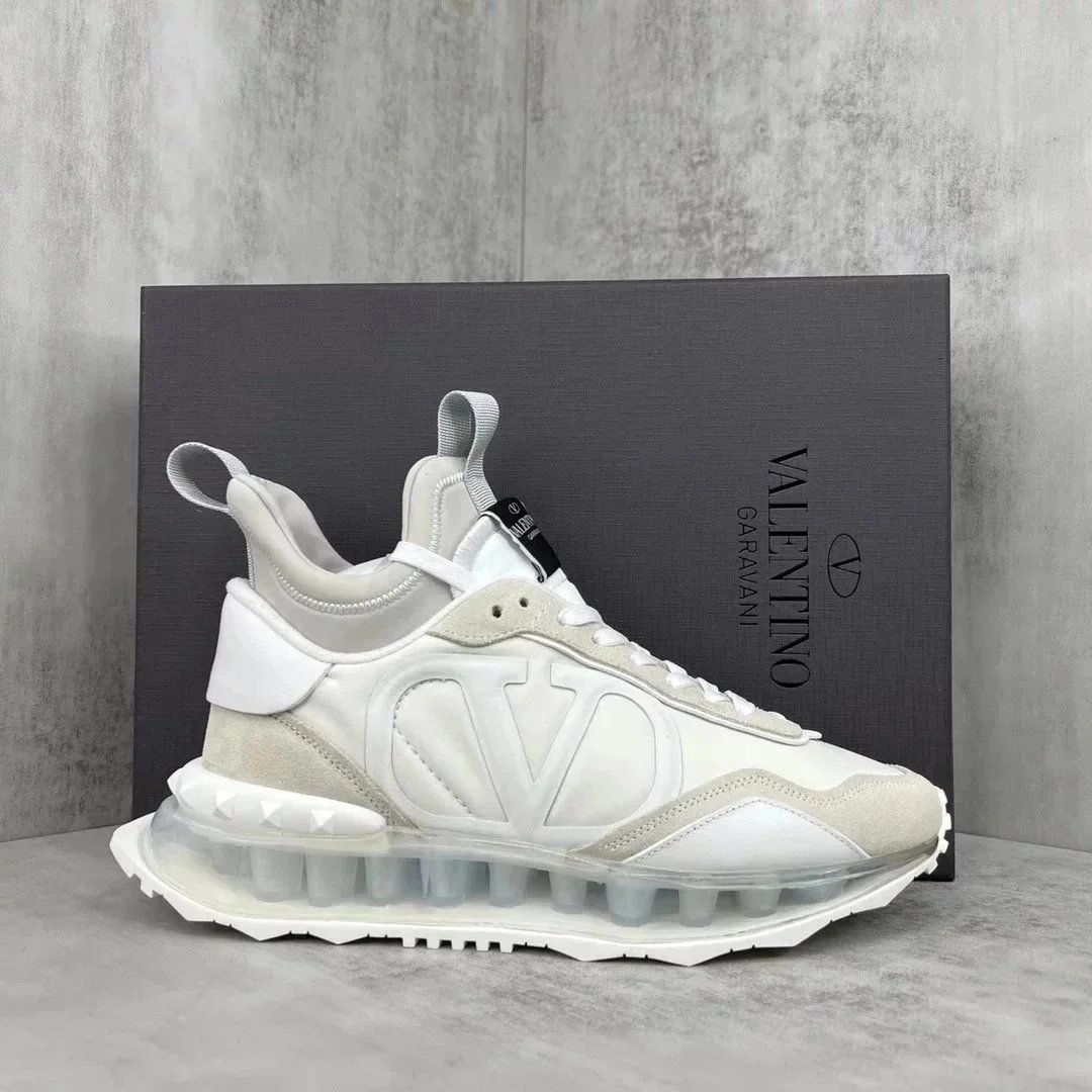 Valentino Men's Premium Leather Casual Sneakers, V-Logo Elevated Comfort, Versatile Cushioned Footwear