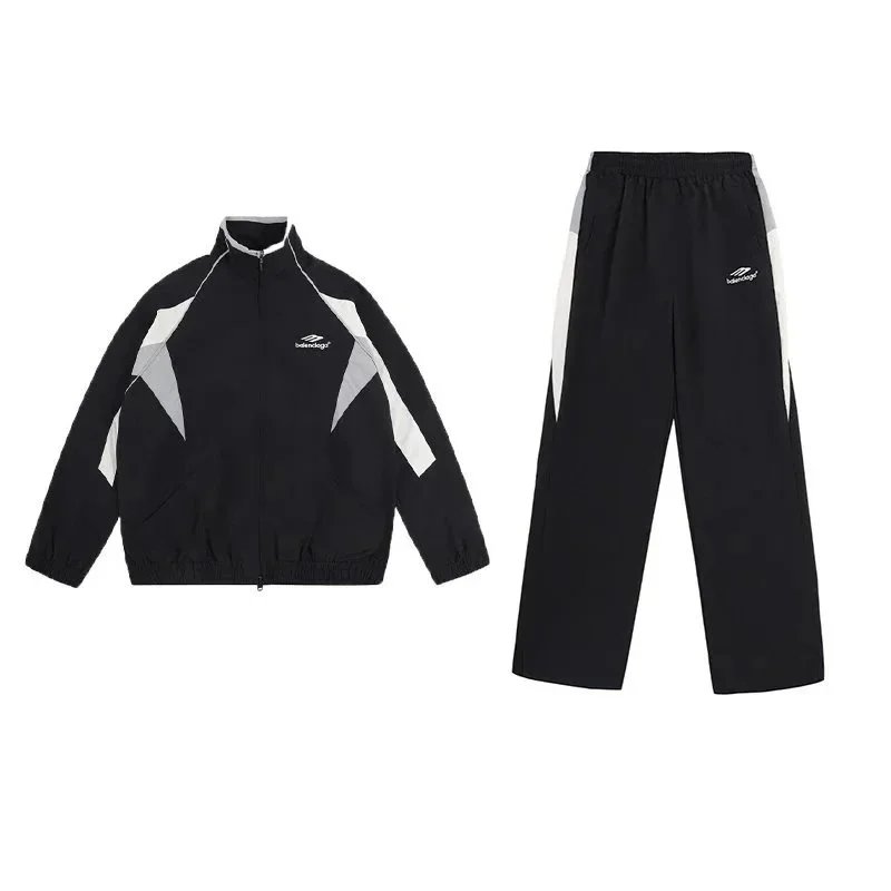 SS24 New Mens Sports Set Jacket Sweatpants Paris New Apricot Black Splicing Zipper Loose Spring suit