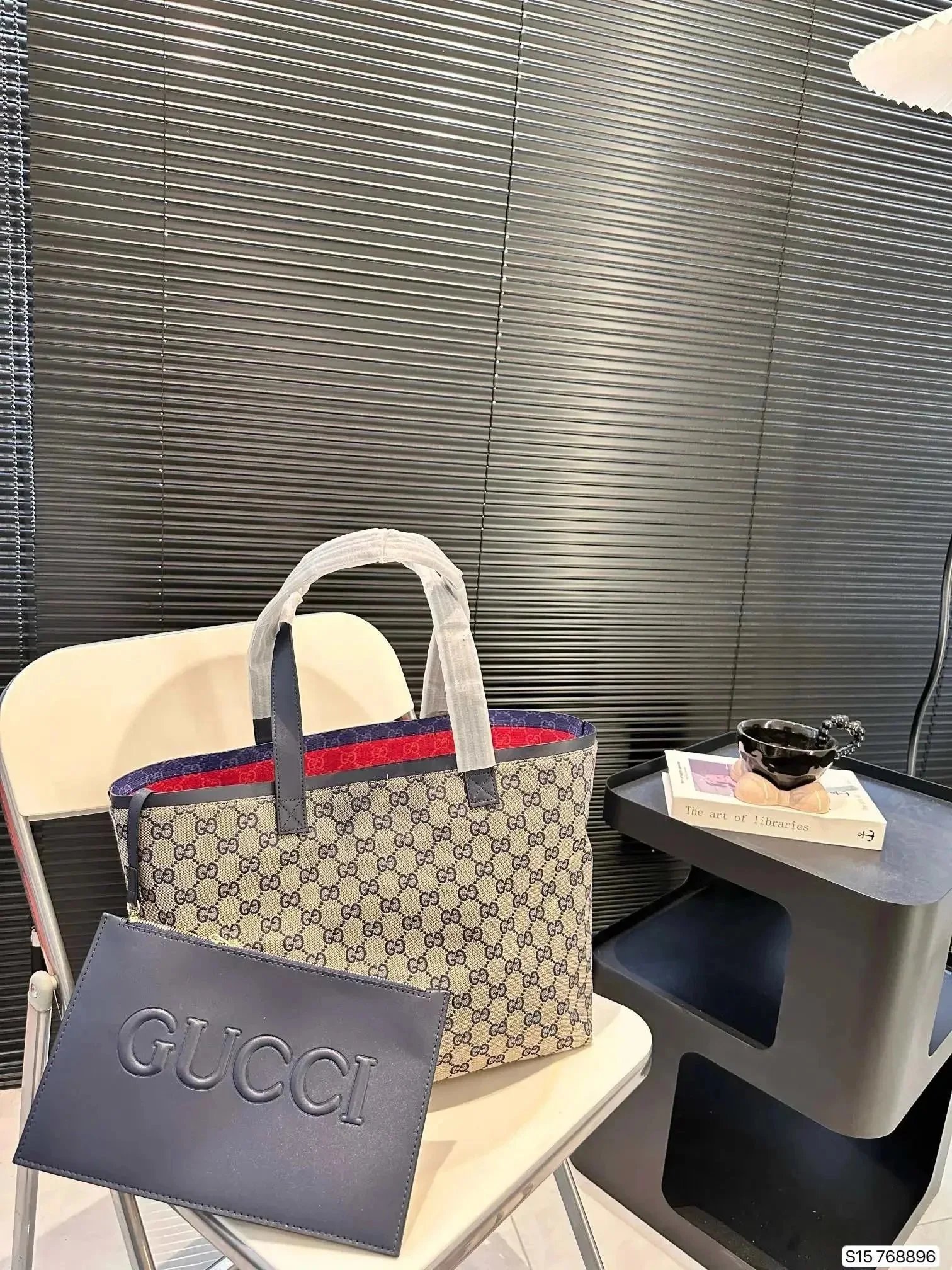 GUCCI Reversible leather-trimmed coated canvas-jacquard tote