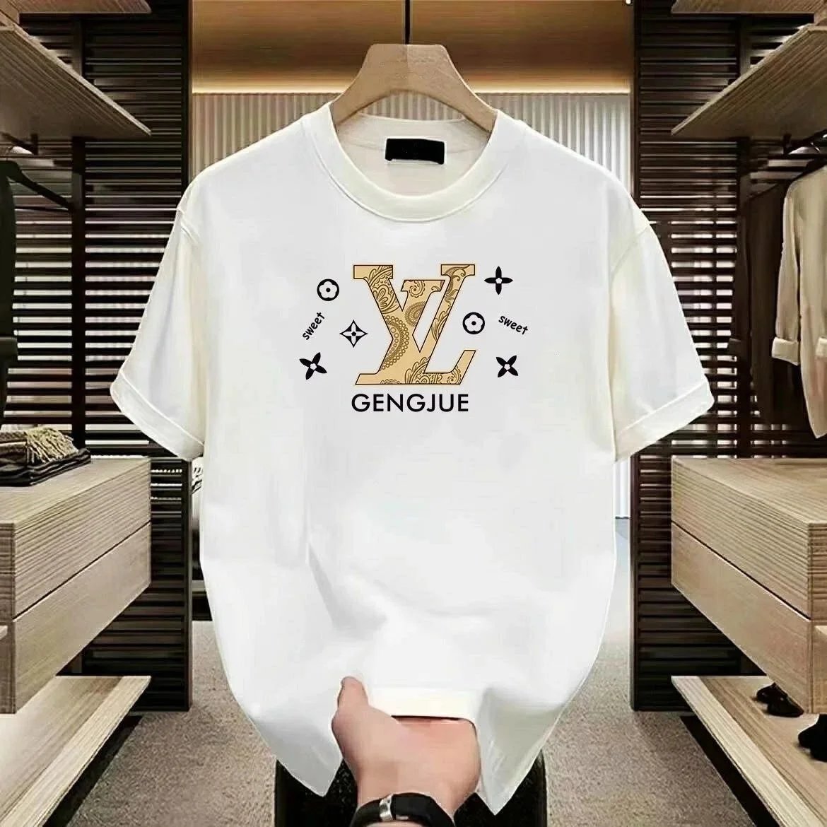 Men's Cotton T-Shirt with Cartoon Pattern - Round Neck, Short Sleeve, Casual Style