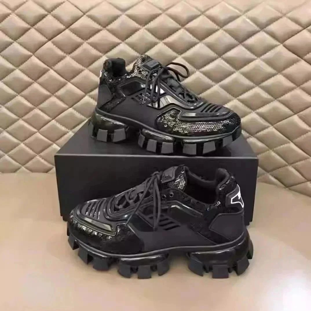 Prada Women Cloudbust Thunder Sequined Sneakers-Black