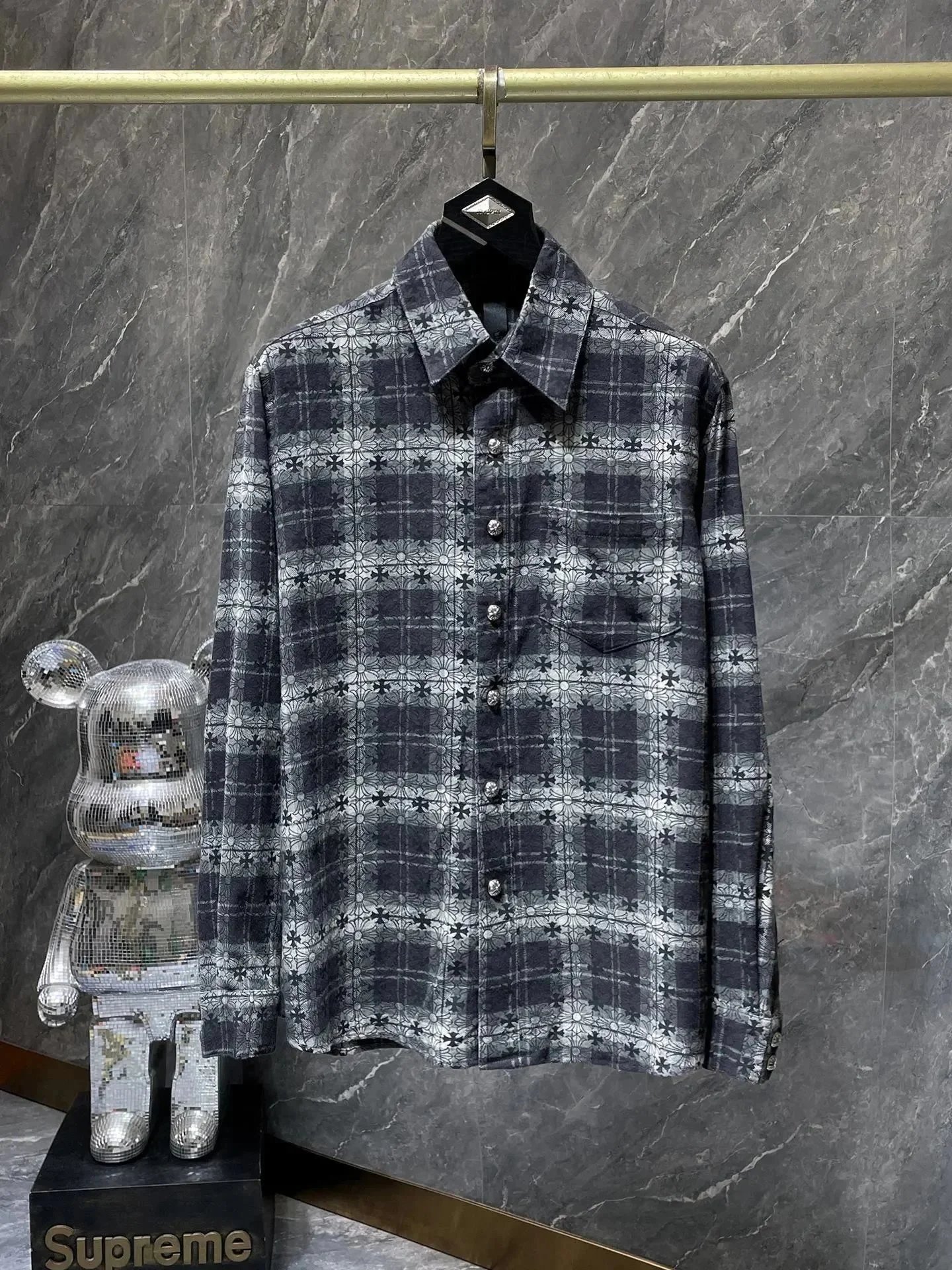 Chrome Hearts Cross Patched Loose Ends Plaid Flannel Black
