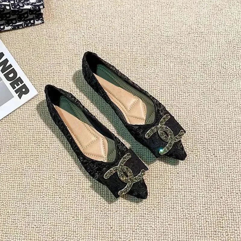 Chanel Womens Fashion Tweed Two Tone Square Toe Bowtie Ballerina Ballet Flat Shoes ASAI