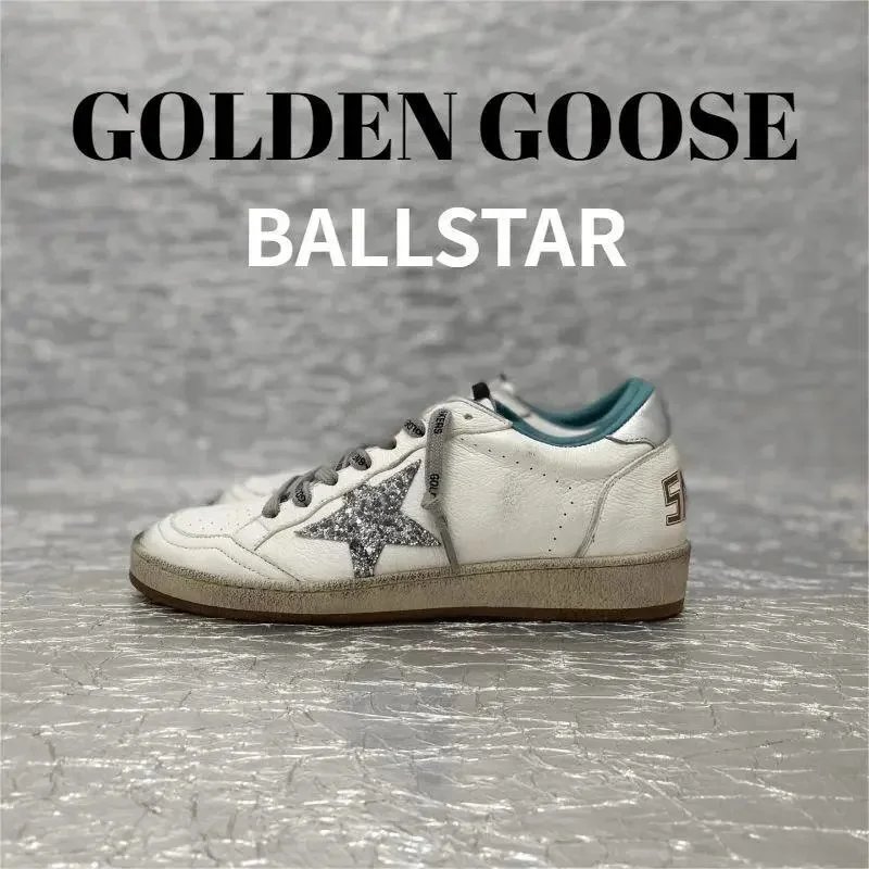 Golden Goose Ball Star White Silver Glitter