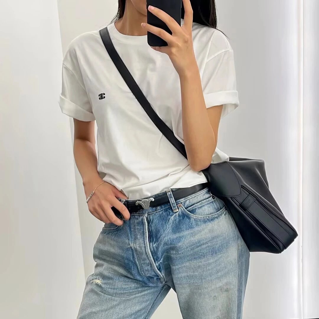 2025 New CELINE Classic Basic Embroidery Arc de Triomphe Loose Short Sleeve T-shirt Unisex