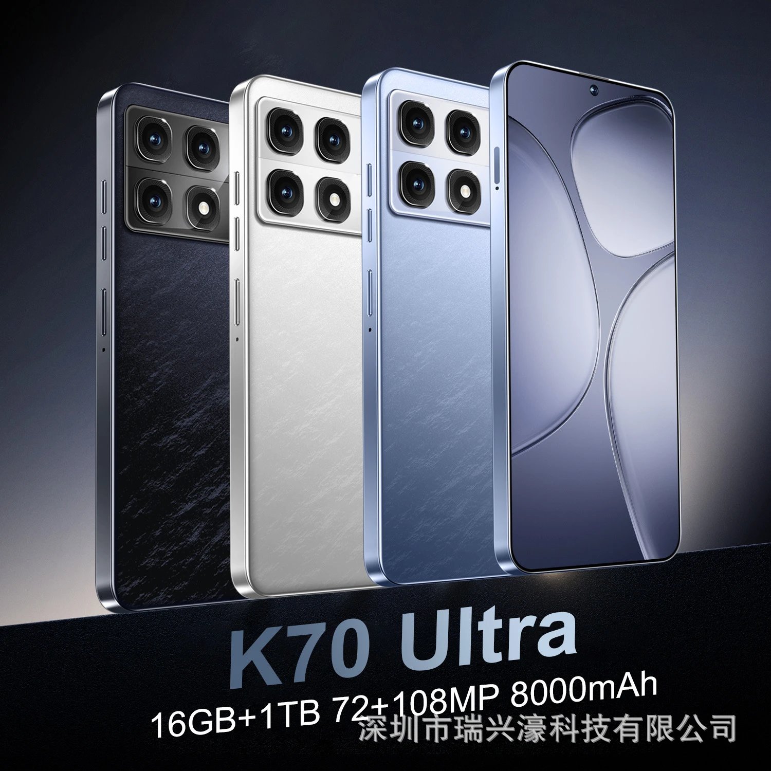 Phone New K70 Ultra Punch-Hole 7.3 Large Screen 16+1TB Android 13 Best Seller Cheap