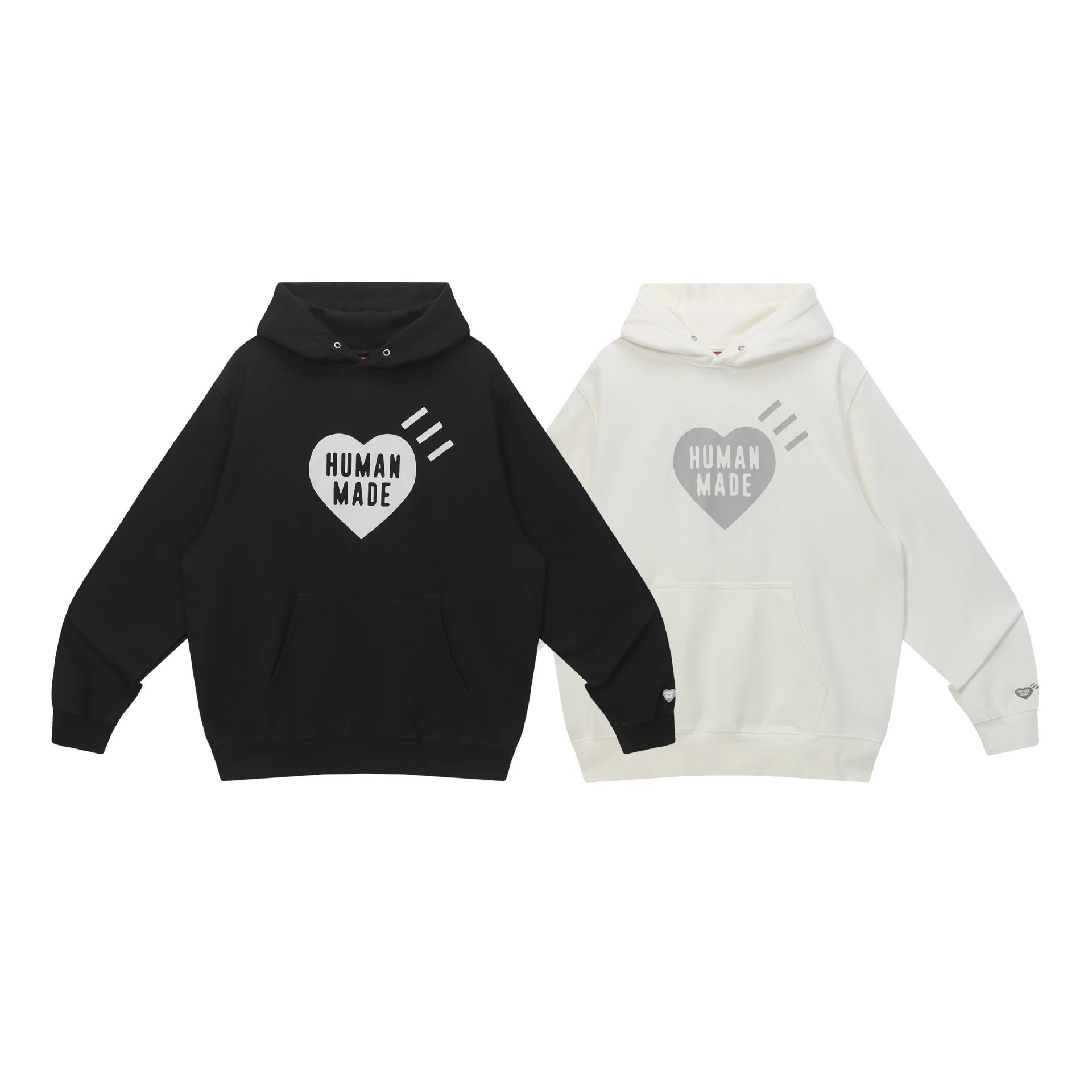 2025 Human Made silver heart pattern hooded sweatshirt loose casual couple outfit