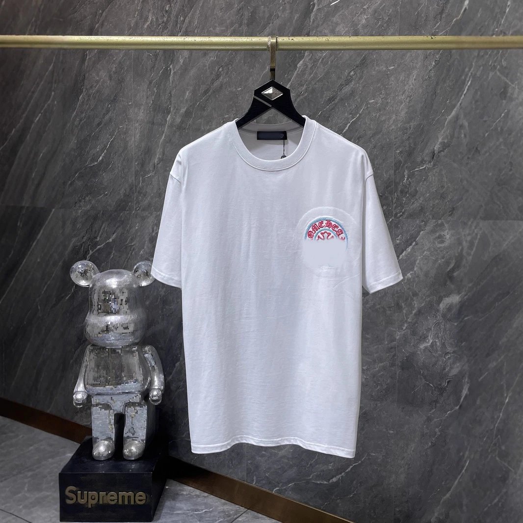2025 Chrome Hearts Horseshoe Sanskrit Cross Embroidery Short Sleeve T-shirt Unisex Couples Loose Tee