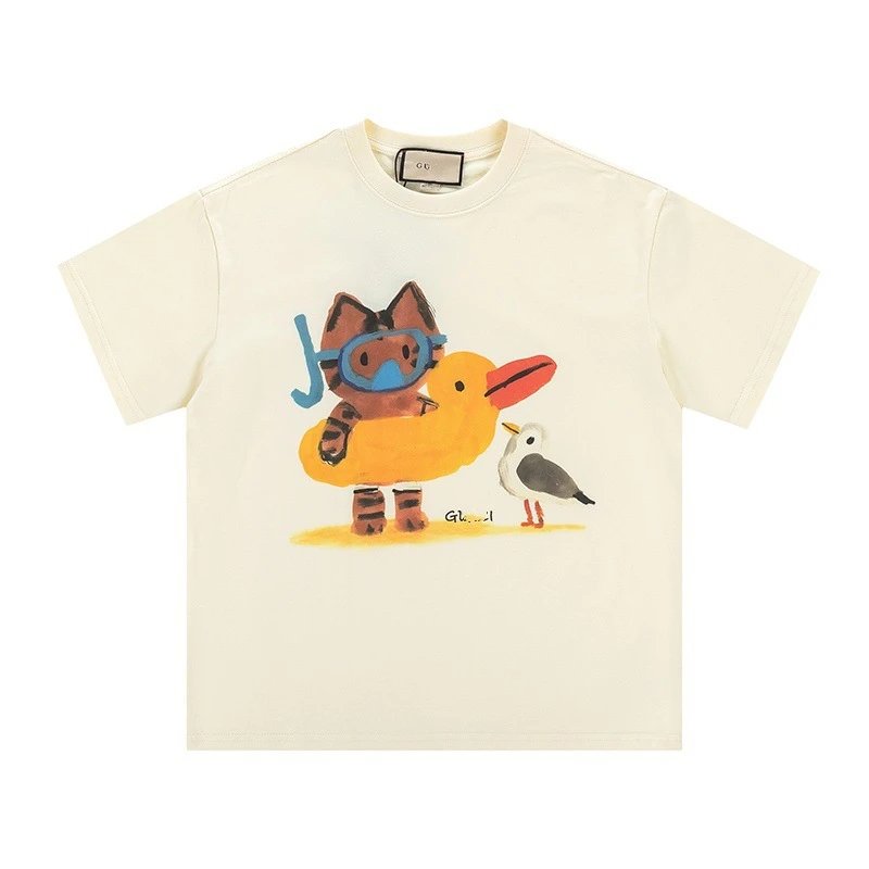 New Gucci Cartoon Series Little Yellow Duck Print Minimalist Solid Color Short Sleeve T-shirt Unisex