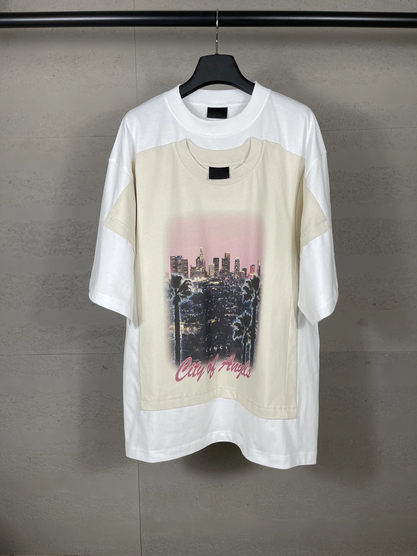 Balenciaga Front Los Angeles Nightscape Direct Spray Print Unisex Small Neckline Short Sleeve T-shirt