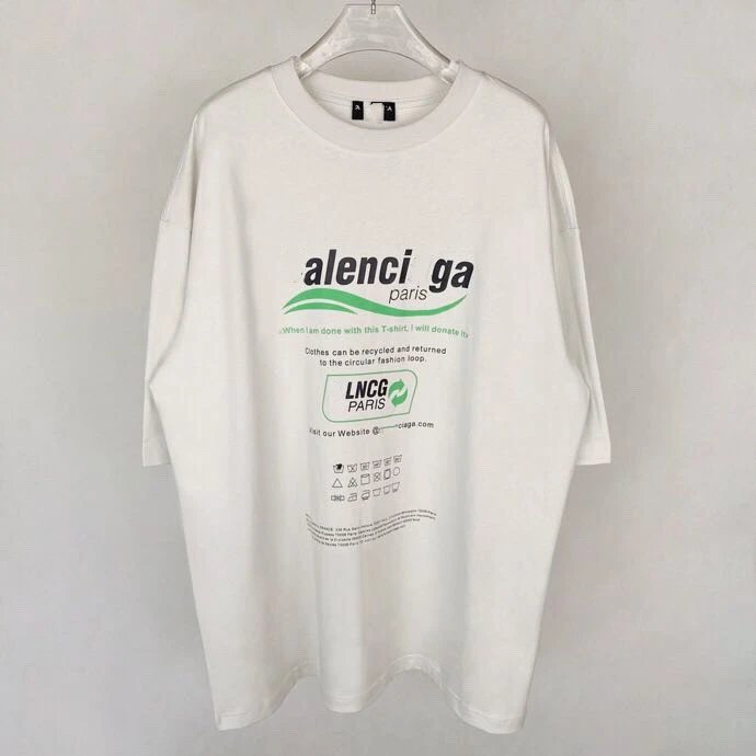 2025 New Balenciaga Eco Logo Letter LOGO Print Unisex Small Neckline Short Sleeve