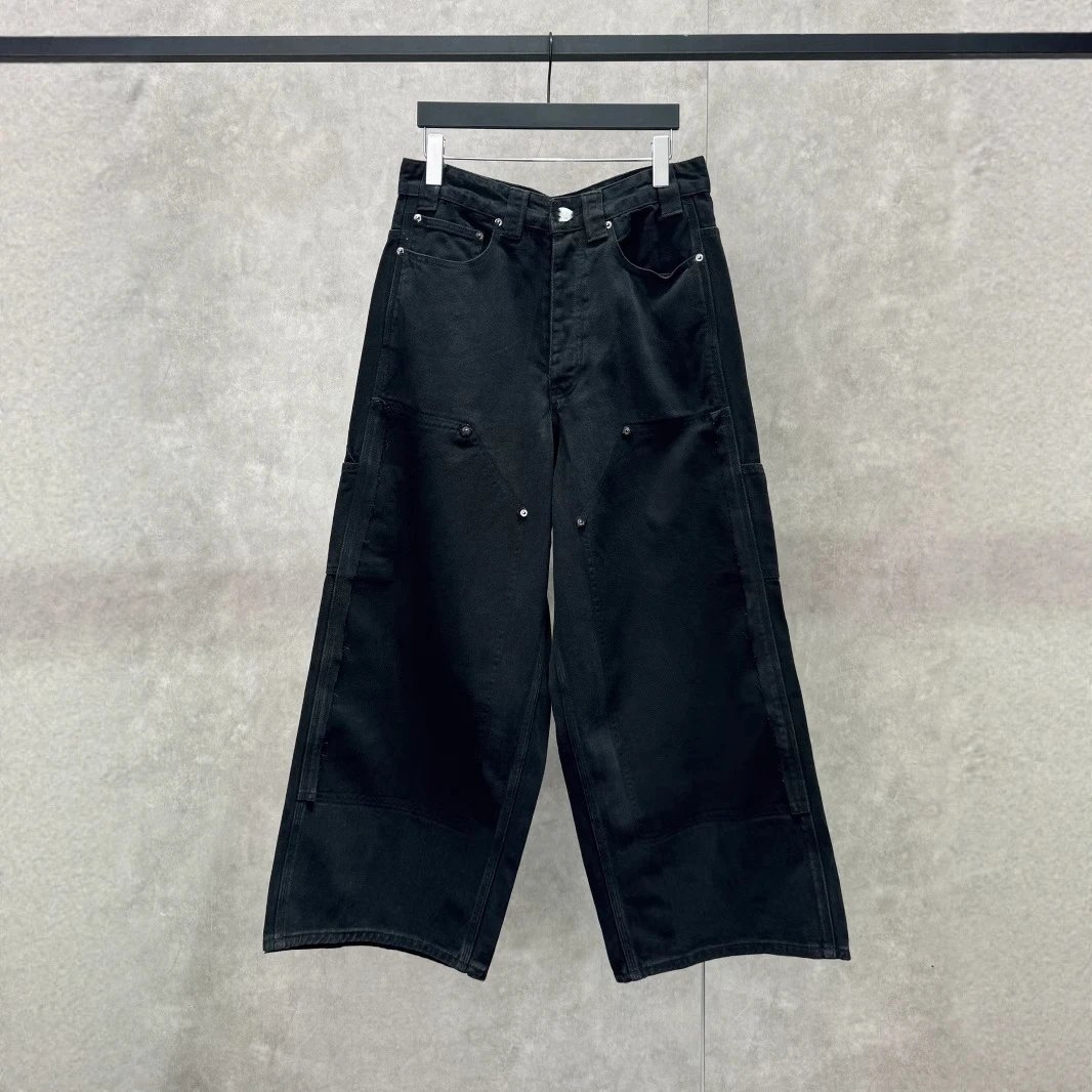 2025 New Balenciaga Fringe Washed Light Blue Denim Shorts Unisex