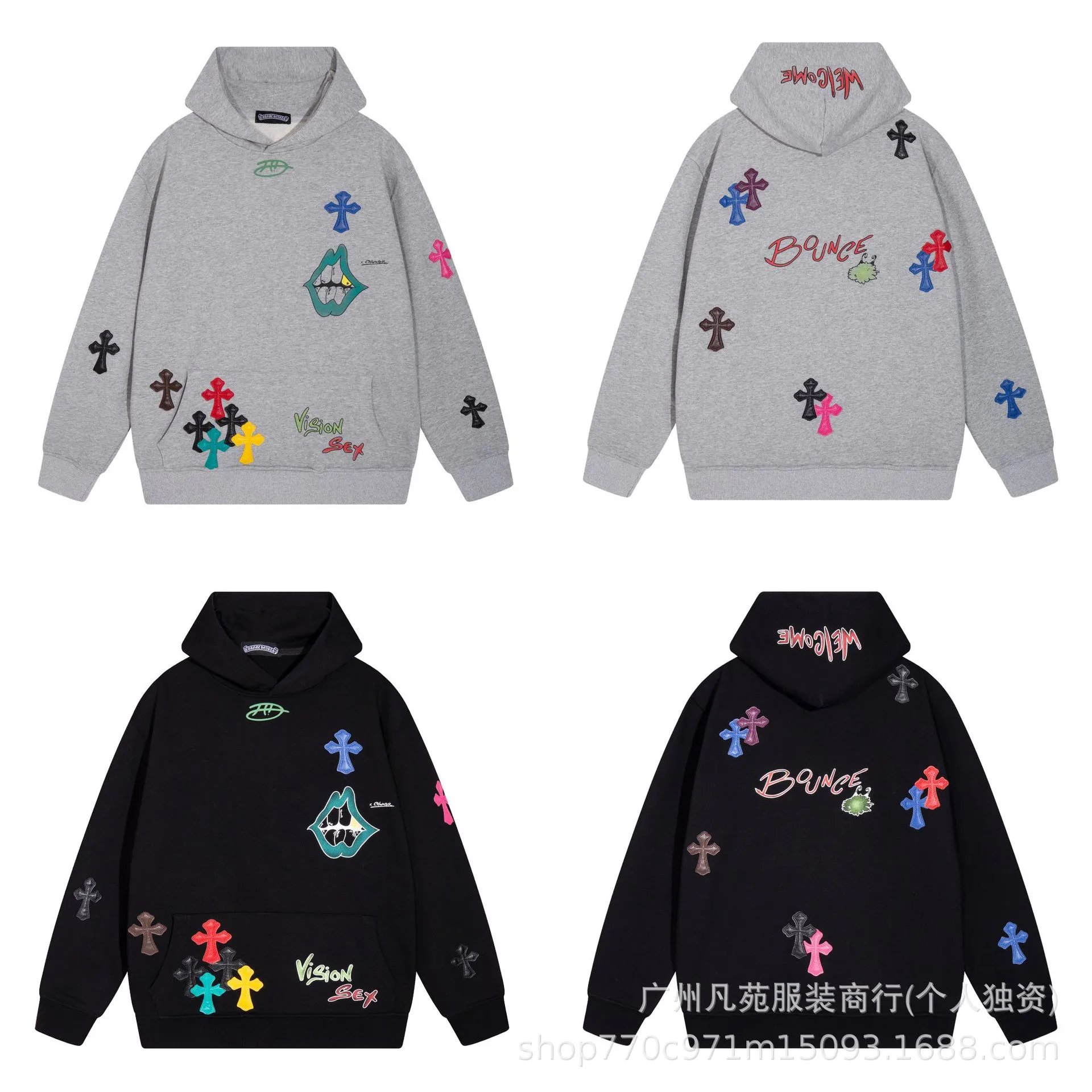 24 quality Cro Chrome Heartsrome Hearts colored cross leather patch Sanskrit graffiti hooded sweatshirt
