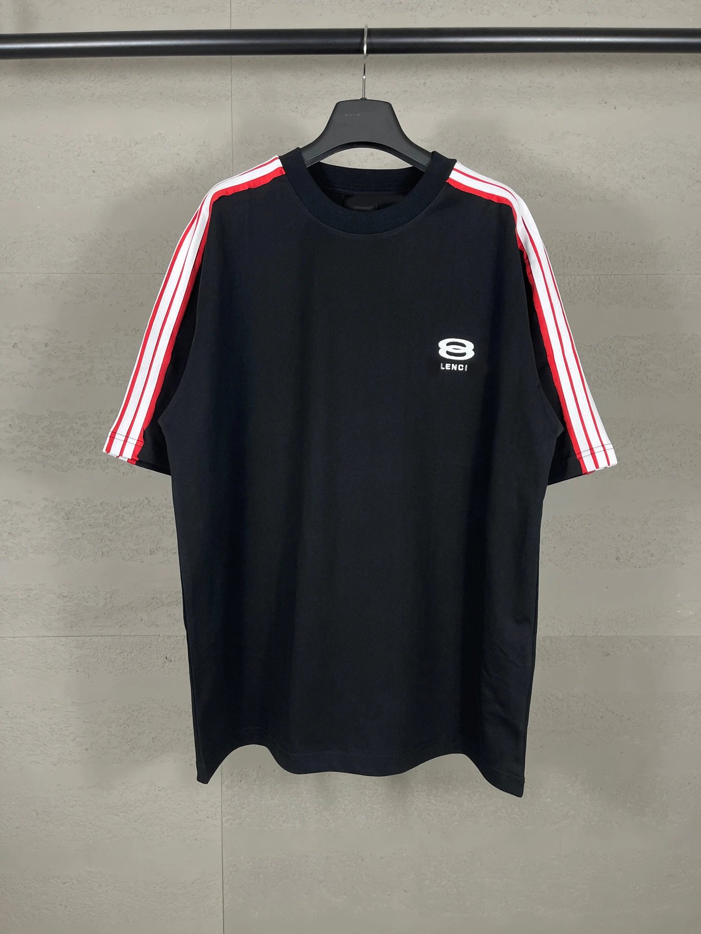 SS25 Balenciaga Raglan Sleeve Color Block Strip Pull Front Left Chest Embroidery Classic Logo Short Sleeve T-shirt Unisex Couples