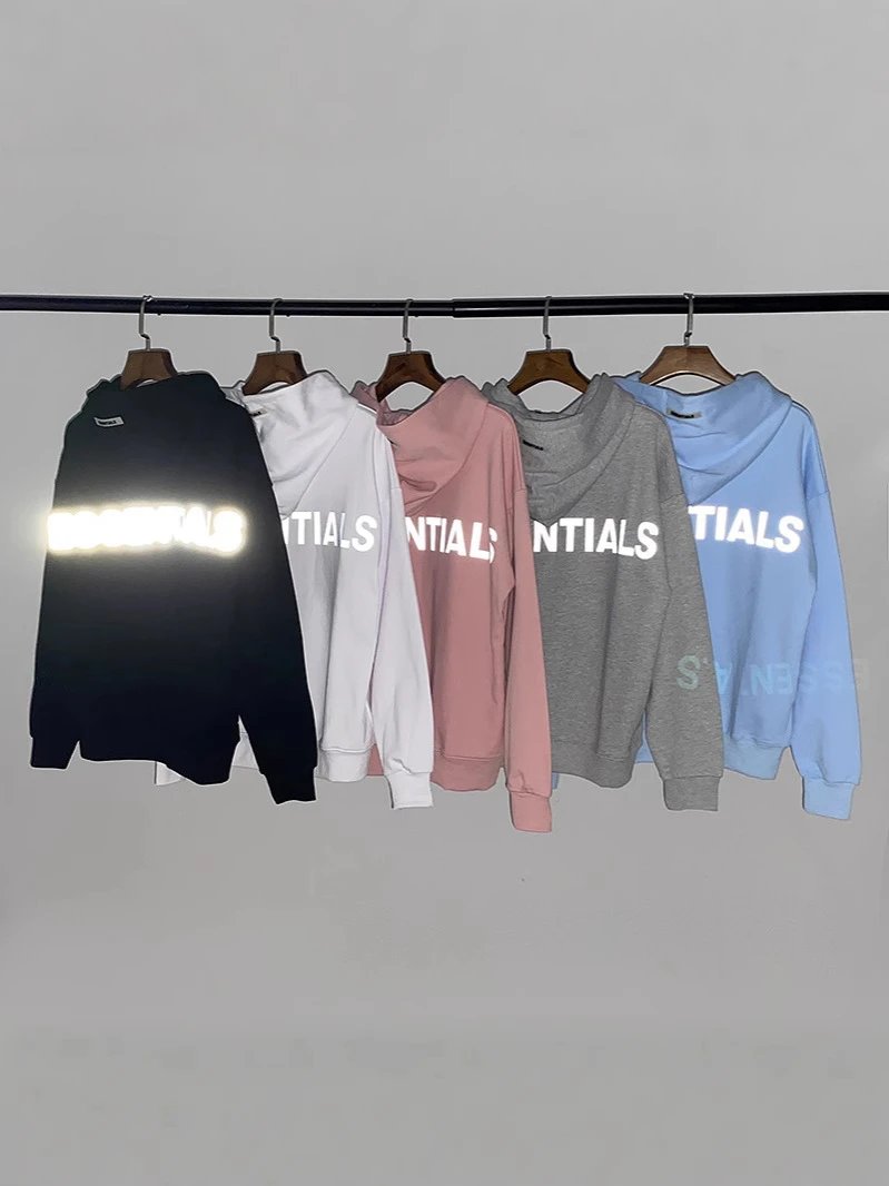 Essentials secondary line 3M reflective high street hoodie fleece-lined hooded sweatshirt men's and women's couple trendy