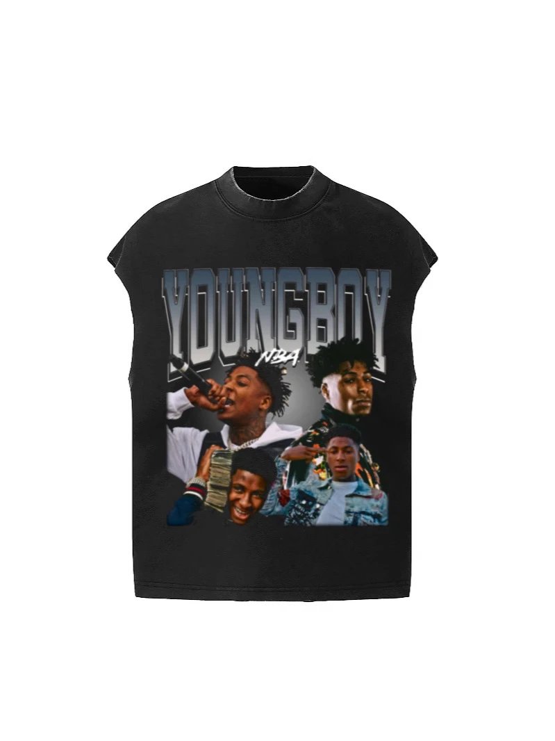 Young Thug Jeffrey Atlanta Rapper BIG FACE Portrait Wash Distressed Sleeveless Tank Top