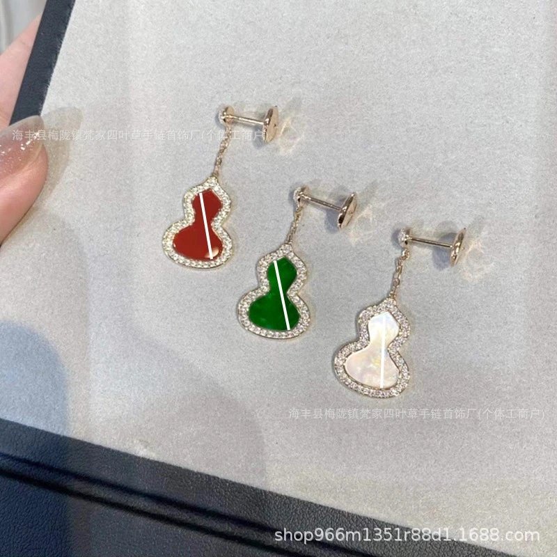 Qeelin New Style Chinese Trend Red Gourd Ear Studs for Women, Fortune Ear Drop Green Jade Ear Accessories, Festive High-End Gift