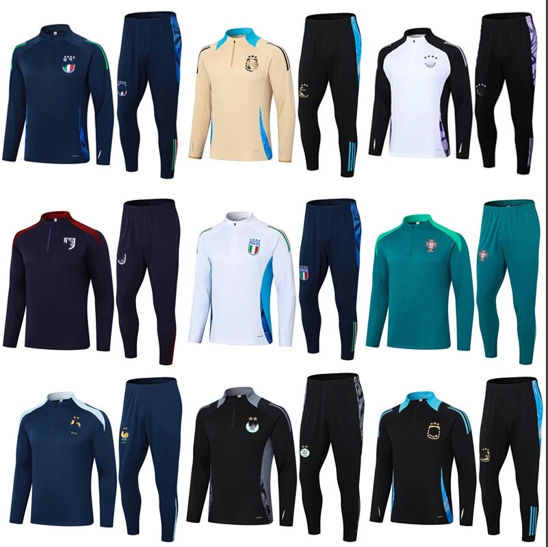Football France Portugal Brazil England Netherlands Italy Argentina Jersey Training Suit Half Zip Kids