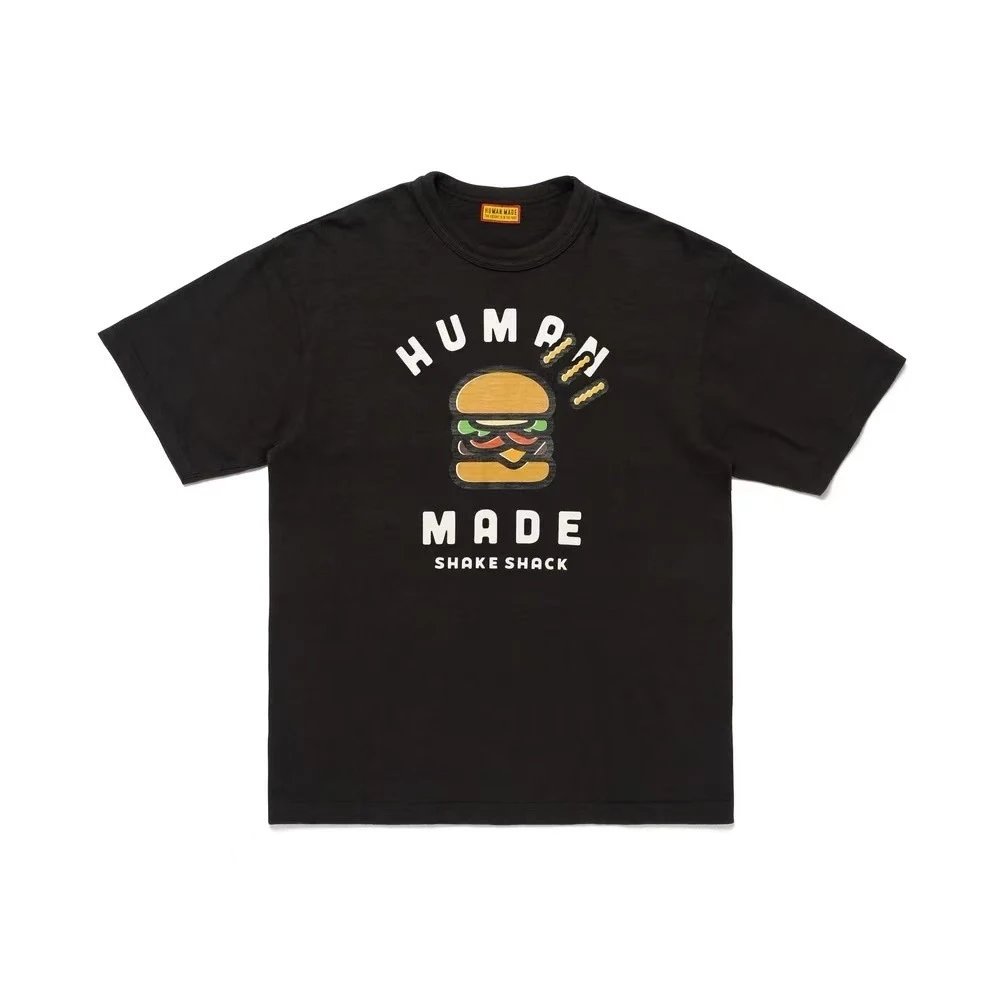 Human Made Hamburger Pattern Bamboo Cotton Short Sleeve T-shirt Loose Unisex Couples