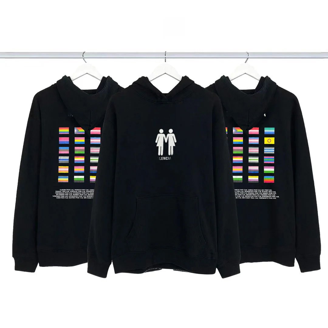 Balenciaga double small figures multi-flag hooded sweatshirt loose casual men's and women's hoodie couple style versatile