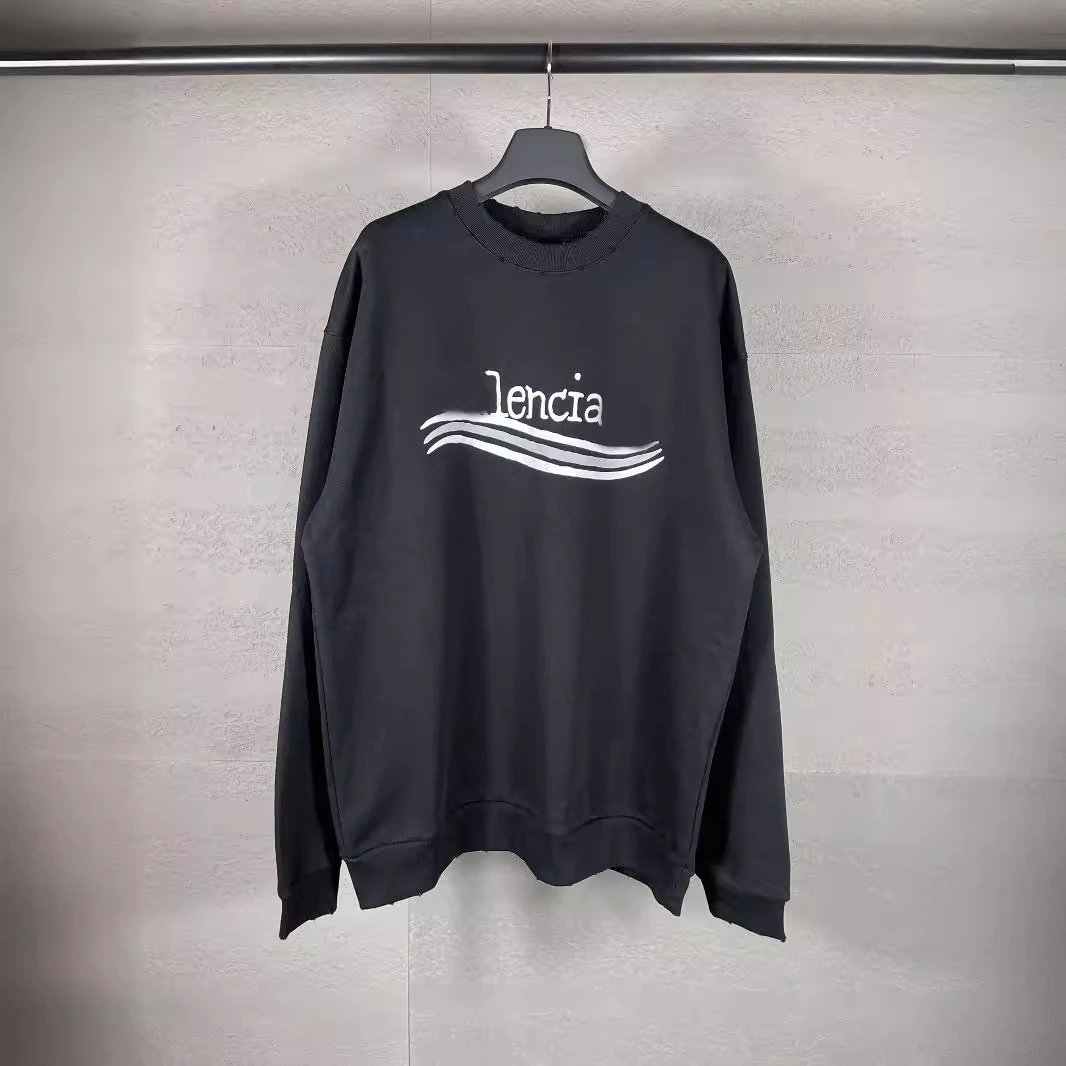 Balenciaga front and back cola classic LOGO graffiti worn-out crewneck sweatshirt loose casual men's and women's couple style