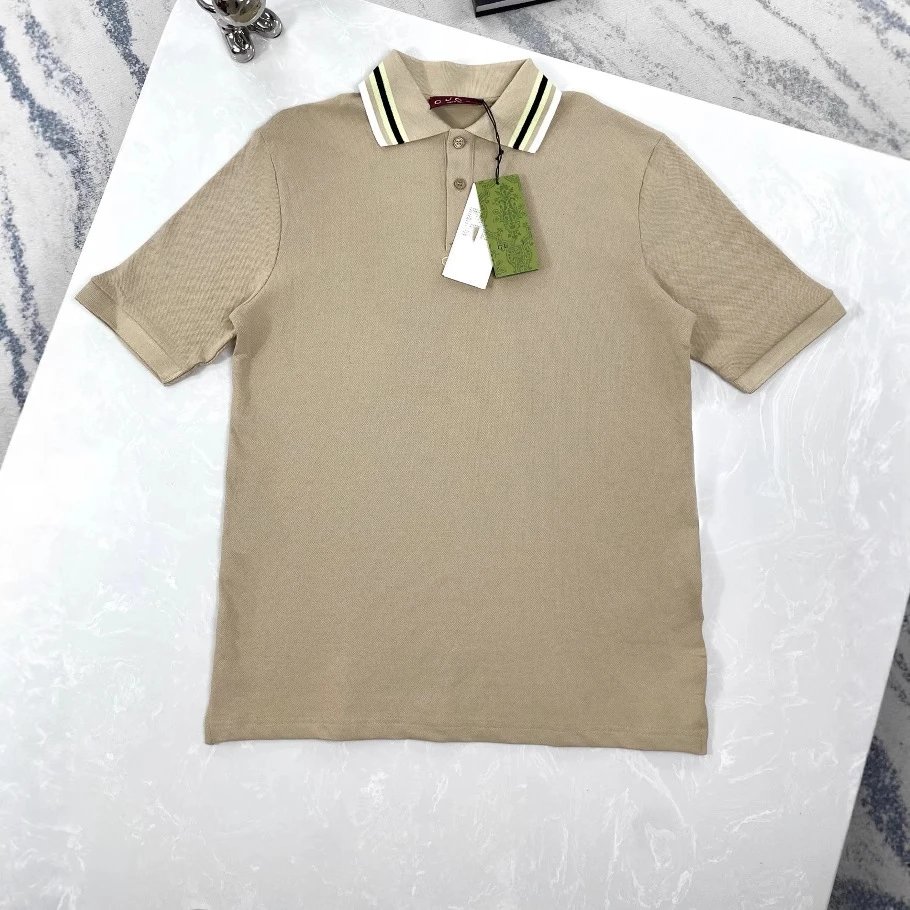 New Gucci Chest Embroidery Small Logo Color Block Collar Polo Shirt Short Sleeve Unisex