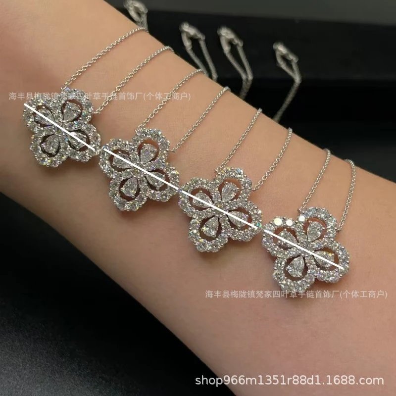 Four-Leaf Clover Necklace for Women 2025 Bestseller Loop Full Diamond White Gold Pendant Classic Luxury Choker Versatile Style