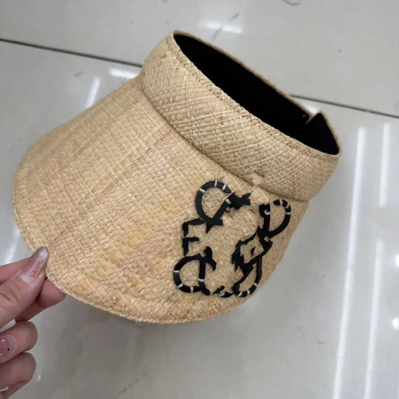 Premium New R Brand Hand-Stitched Label Palm Leaf Wide Brim Sun Hat Summer Women Hand-Crocheted Raffia Headband Hat
