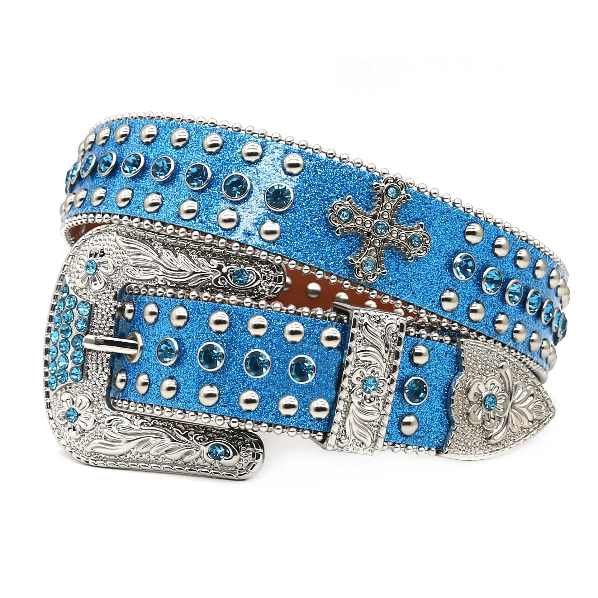 Men Women Rhinestone Belt Western Cowboy Cowgirl Shine Crystal Diamond Studded Luxury Strap Belts