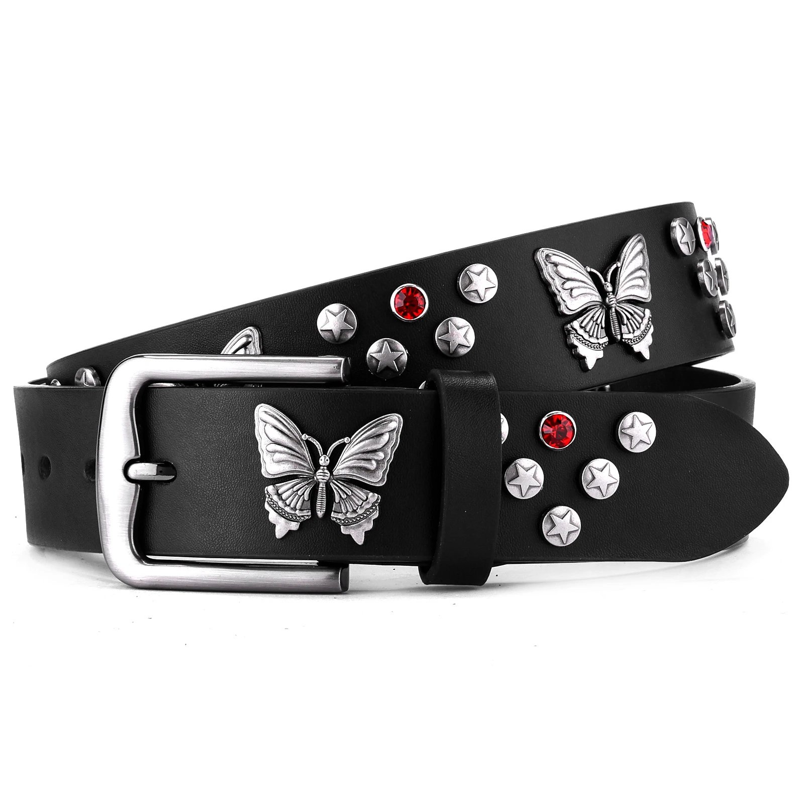 Metal rivet belt leather belt rhinestone belt fashionable women