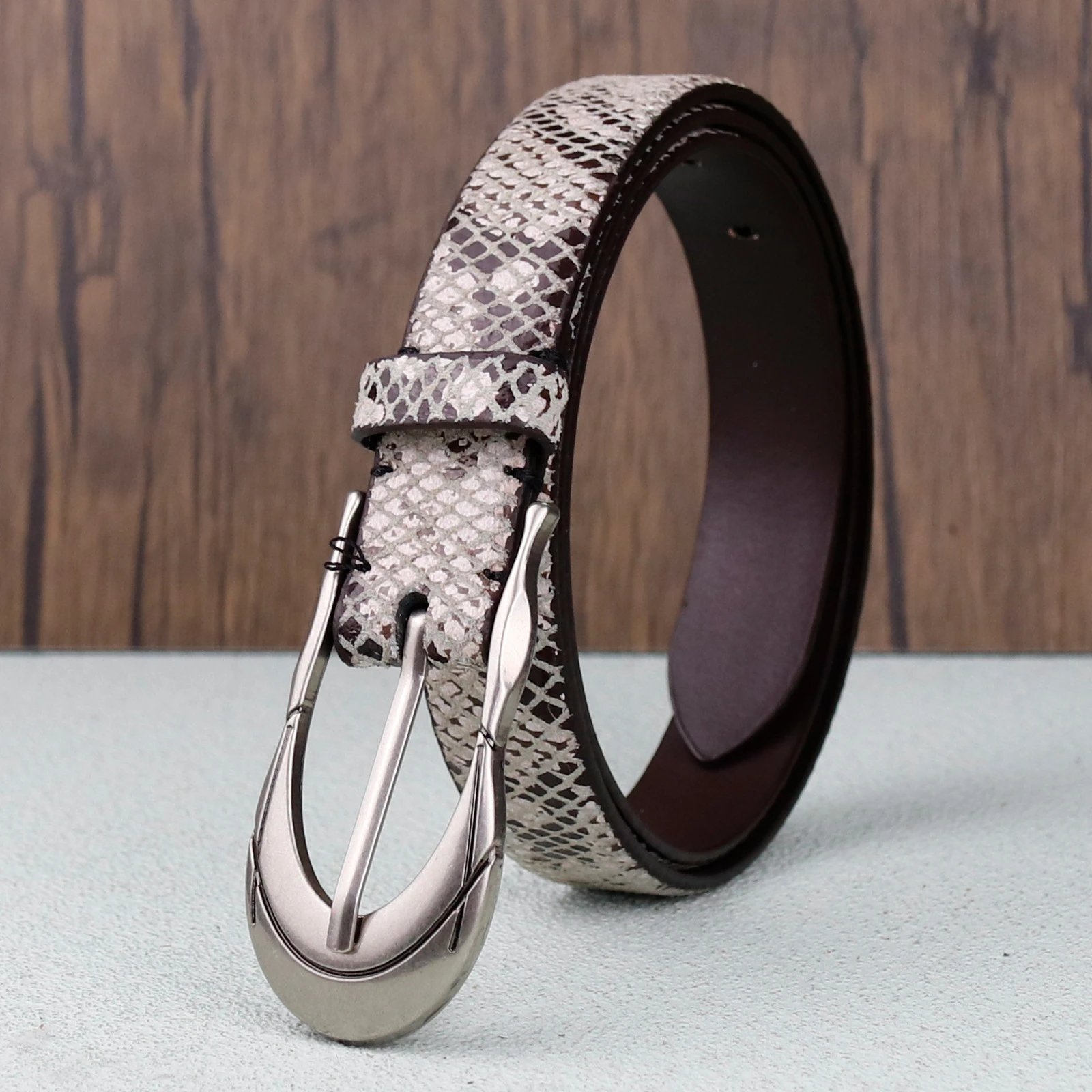 Exotic Python Leather Belt for Men - Premium Quality Stainless Steel Buckle