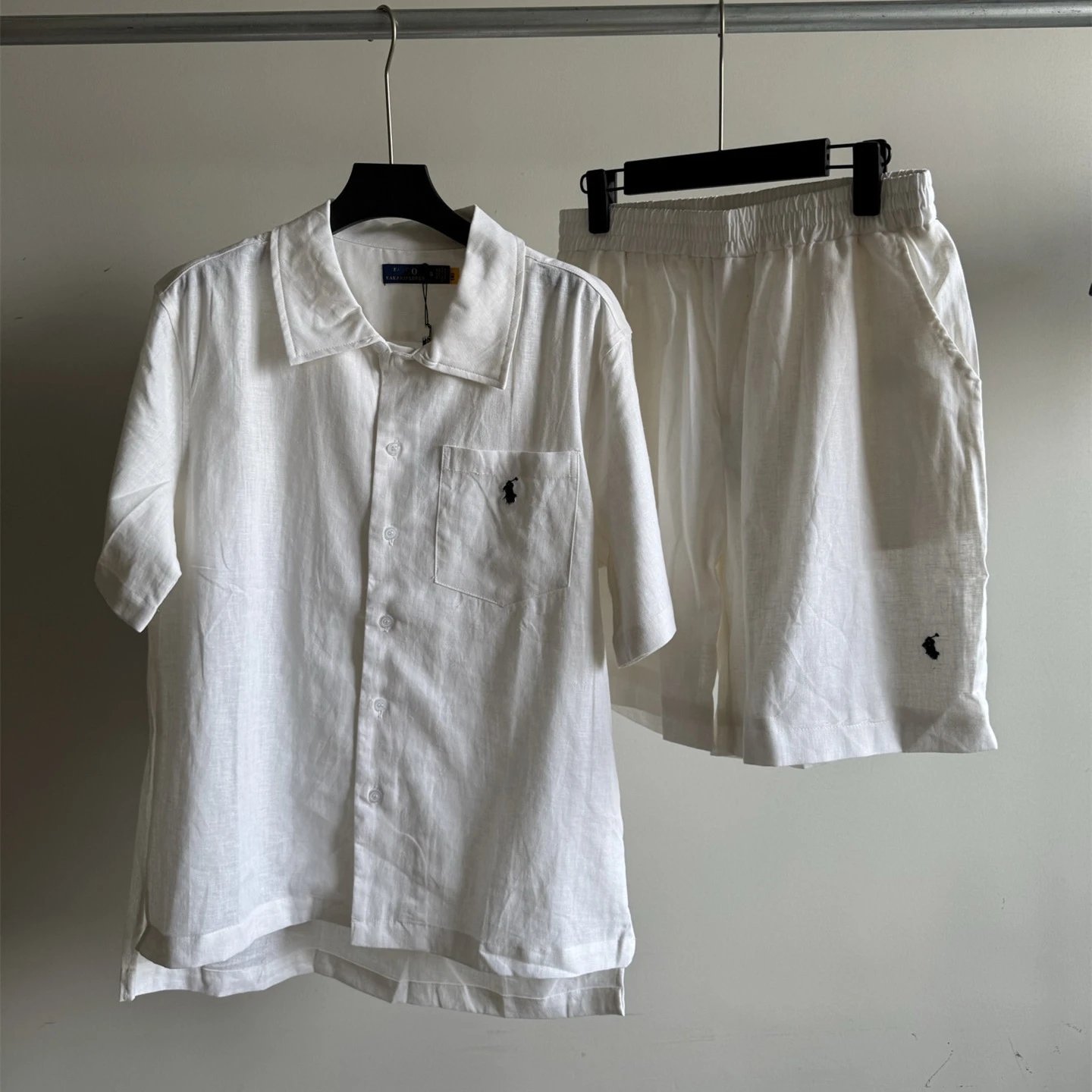 RL Ralph Lauren Pony Embroidery Linen Cuban Style Short Sleeve Shirt Shorts Set