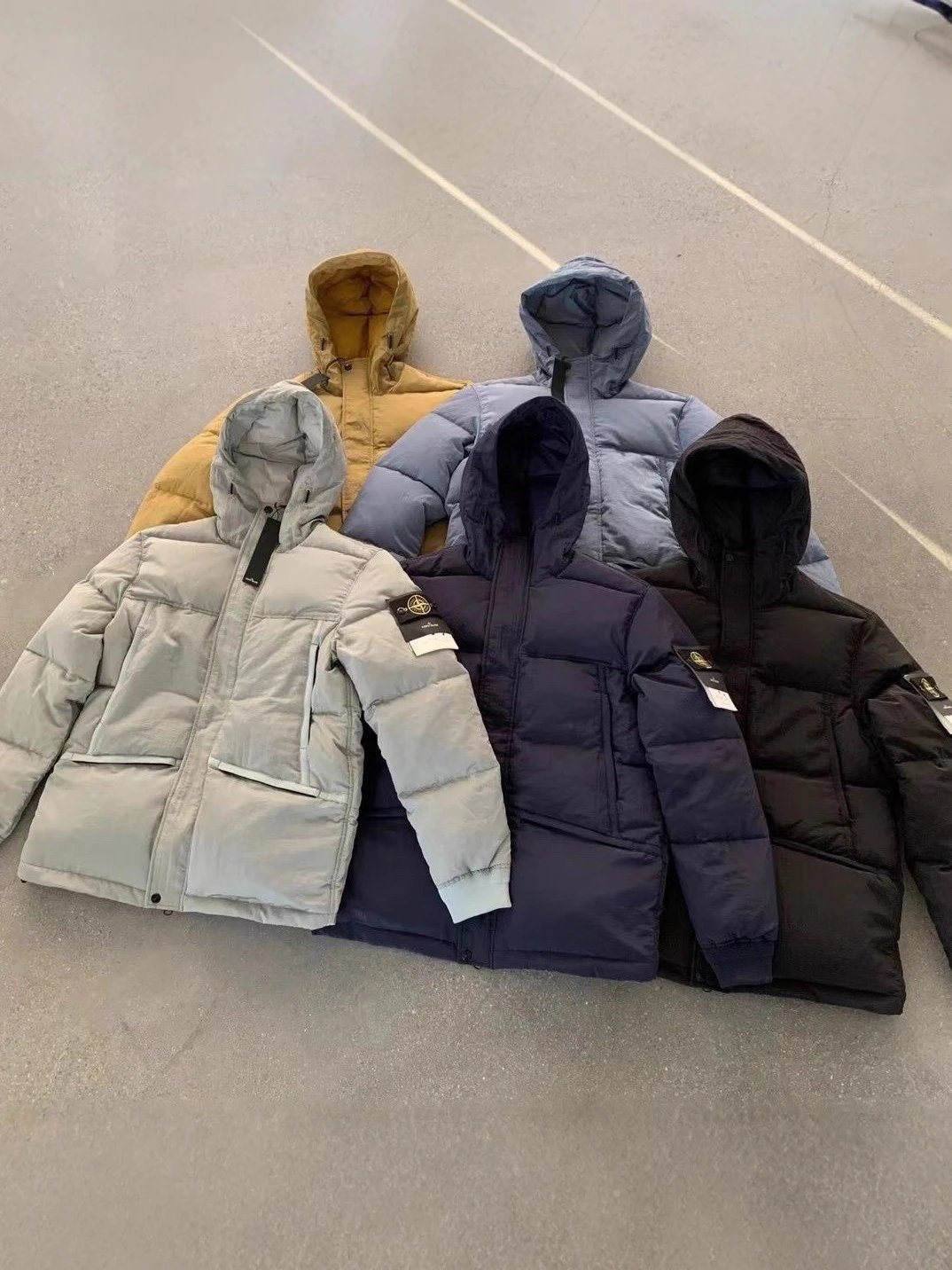 Autumn Winter STONE Badge Metallic Nylon Down Cotton Jacket Unisex Warm Outerwear
