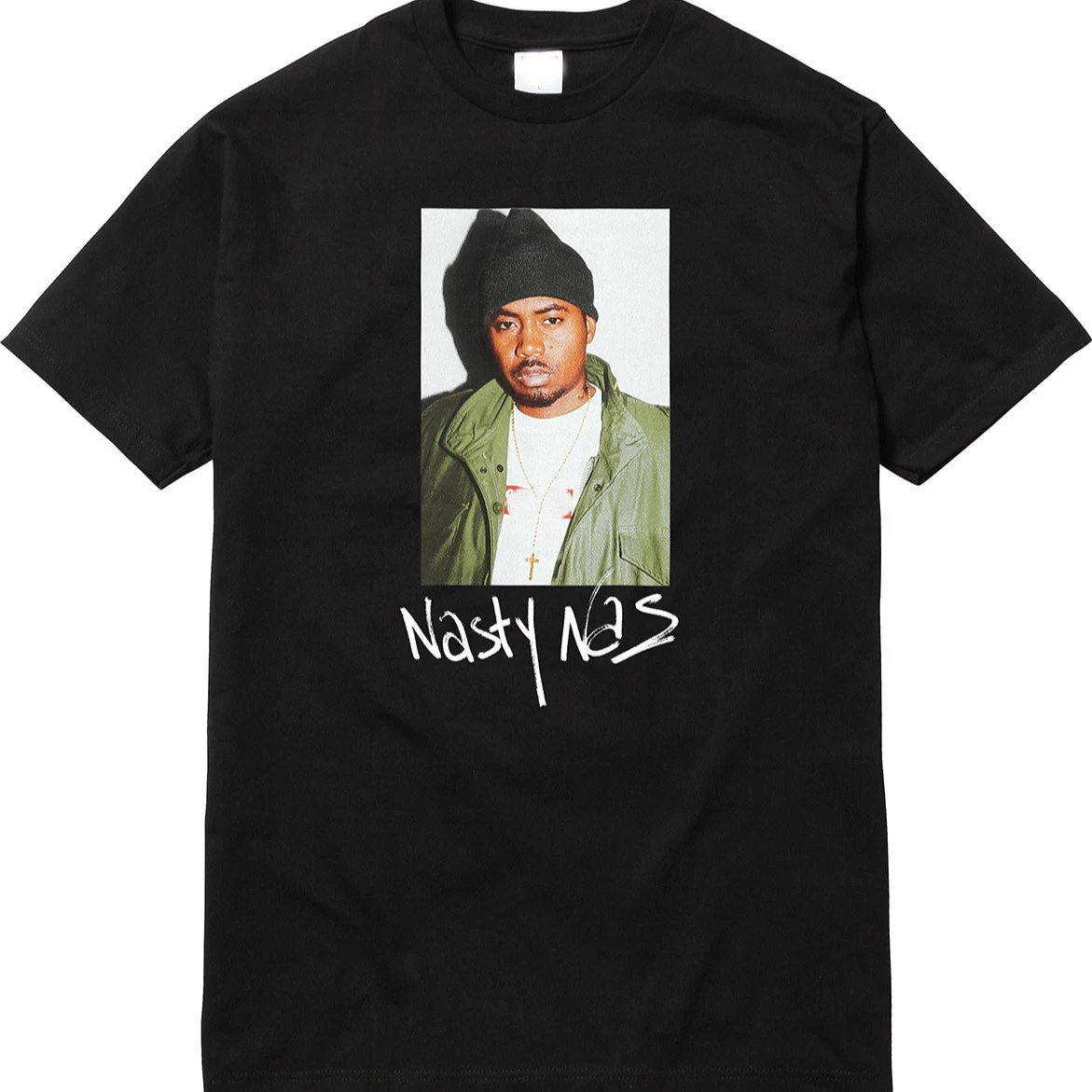 17FW Nas Tee Black Hip-hop Rapper Character Photo Loose Unisex Short Sleeve T-shirt