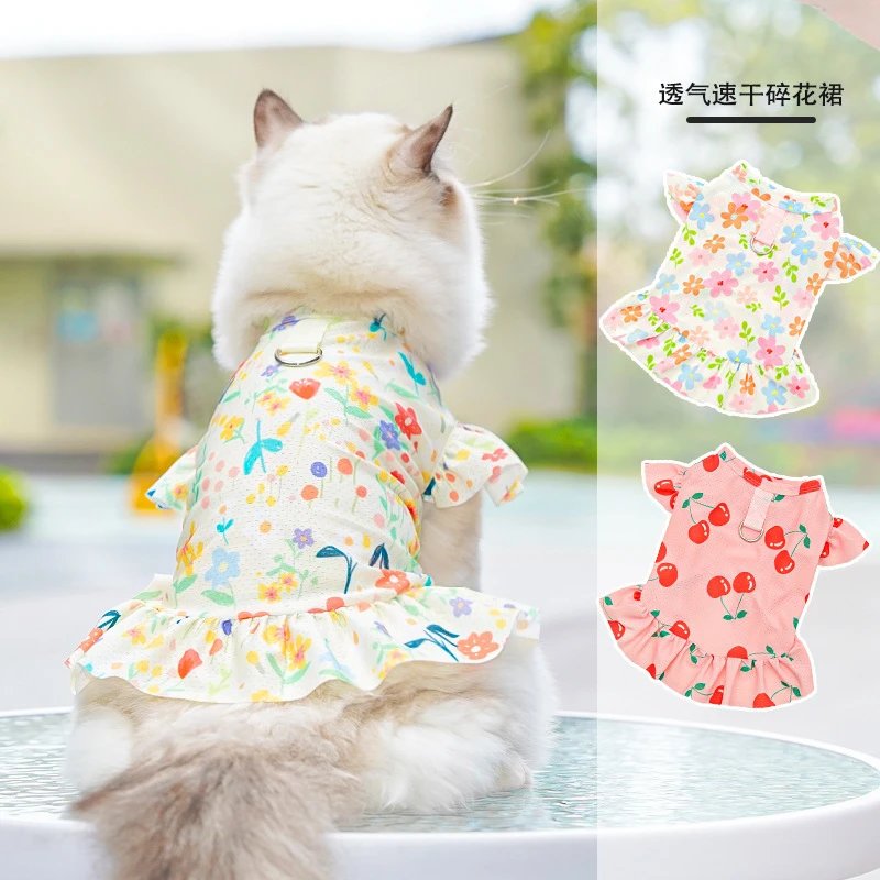 Ice Silk Cat Pet Cat Clothing Large Dog Dress Spring Summer Dog Dog Supplies Floral Fresh Munchkin Cat
