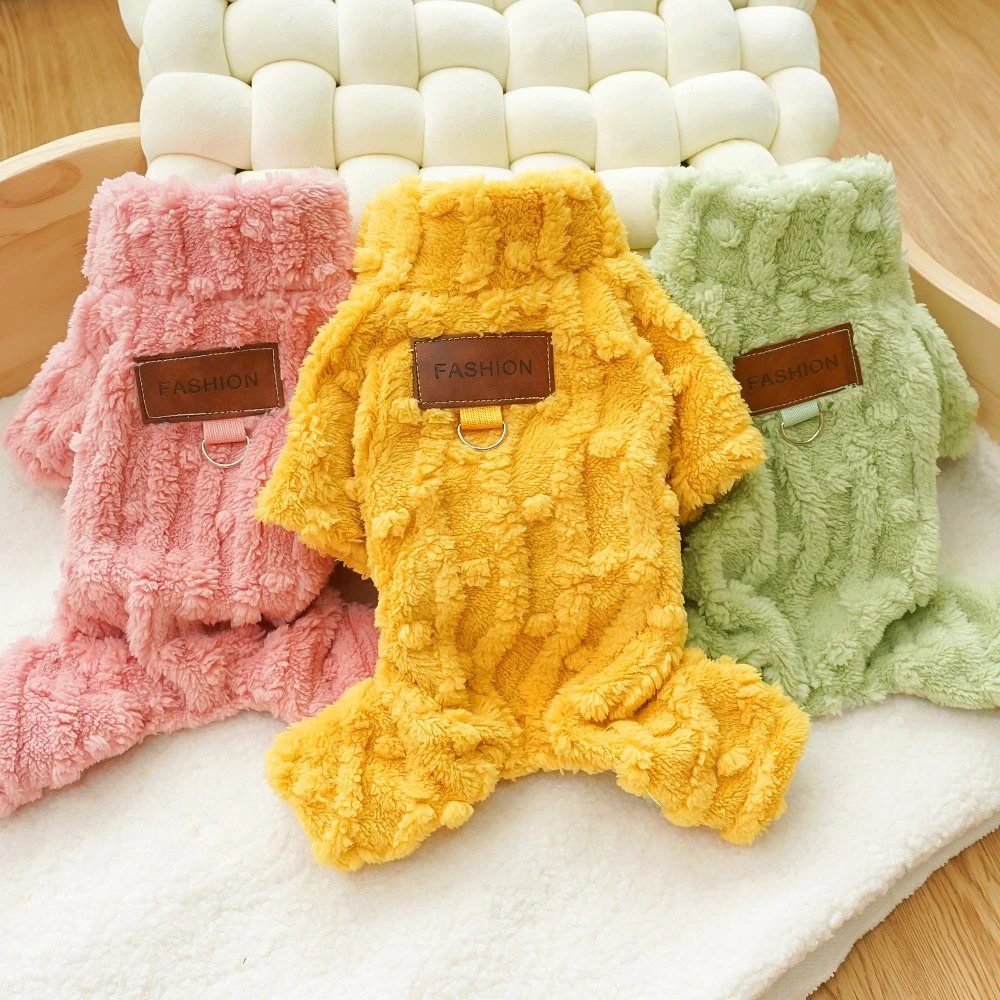 New Dog Four-Legged Outfit Thick Leather Label Leashable Pet Dog Cat Clothing Cat Supplies Autumn Winter French Bulldog