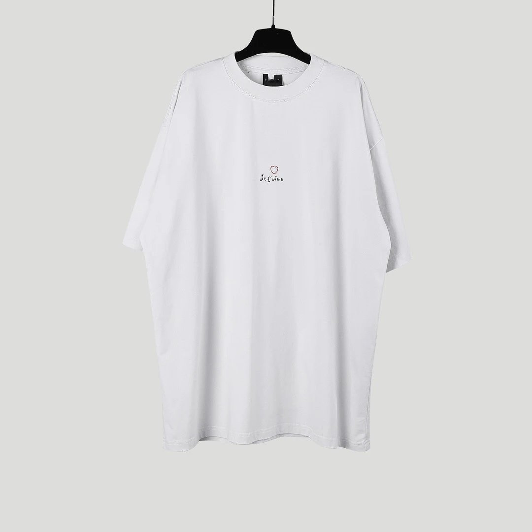 2025 New Balenciaga Valentine's Day Limited Heart Letter Embroidery Unisex Small Neckline Short Sleeve