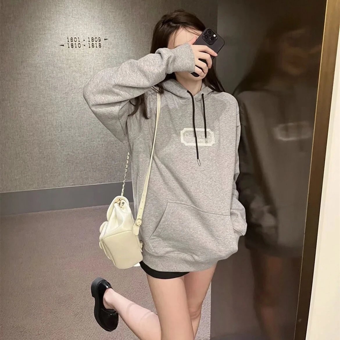 Dior classic chest square letter emblem embroidery hooded sweatshirt hoodie men's and women's