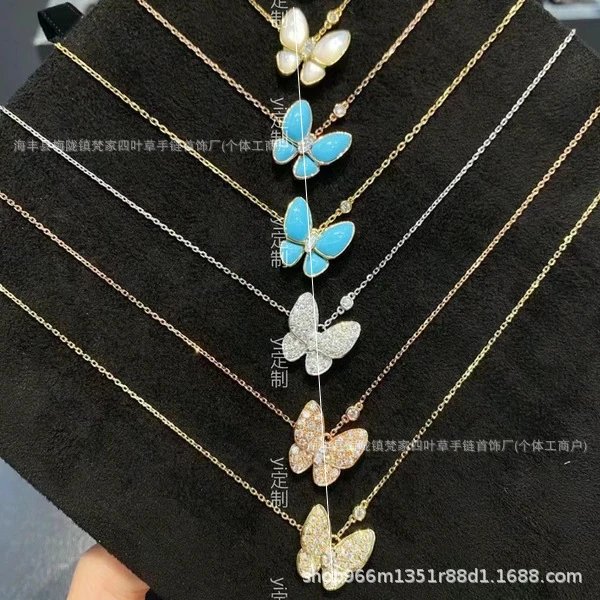 Van Gogh Rose Gold Gold Plated Butterfly Mother-of-Pearl Necklace, Marquise White Gold Full Diamond Turquoise Blue New Style