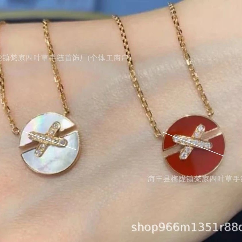Shang Family Cross Necklace for Women, New Style Diamond-studded Red Agate Full Diamond Shang Family Round Coin Collarbone Chain, Instagram Style