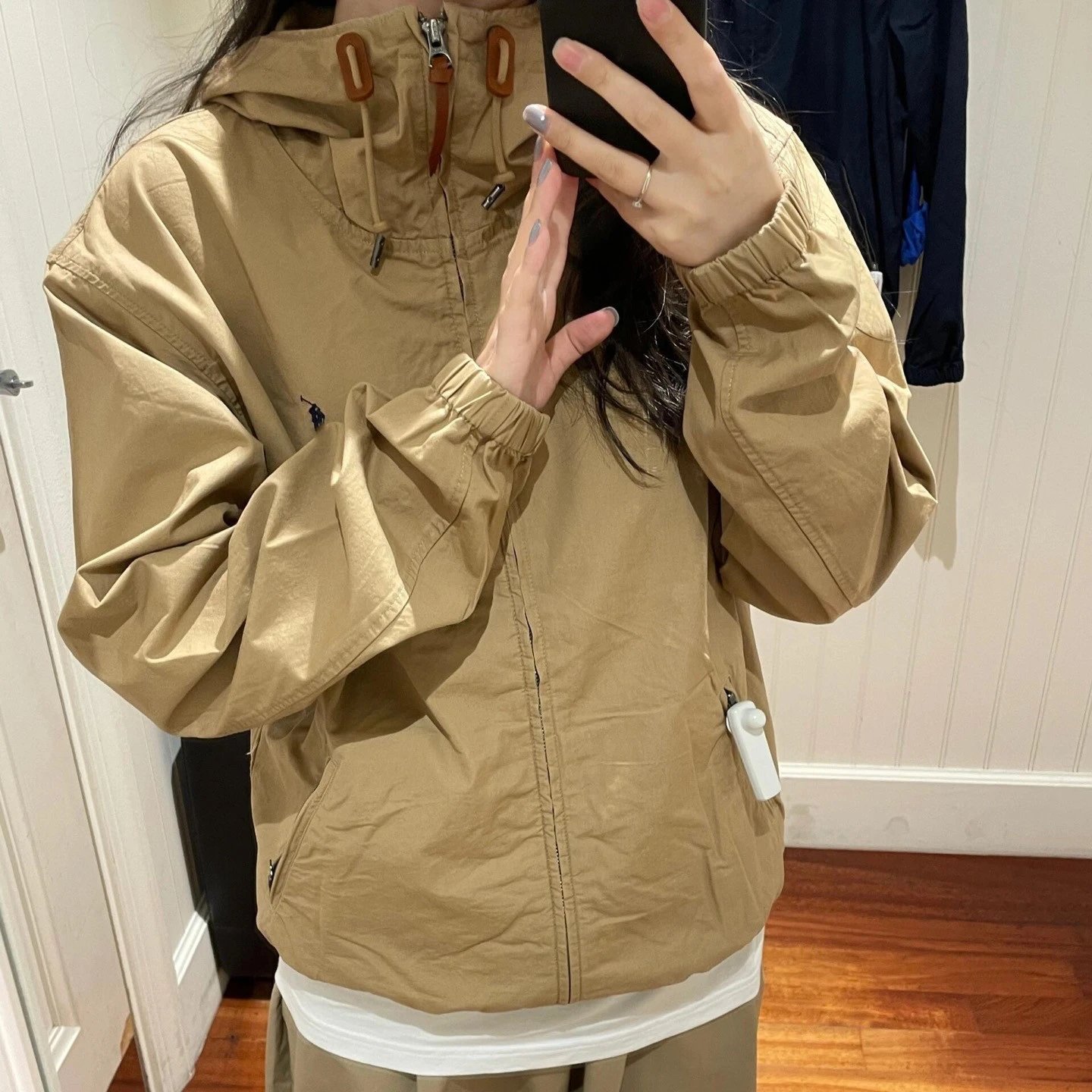 New RL Pony Vintage Retro Hooded Drawstring Thin Jacket Trench Unisex
