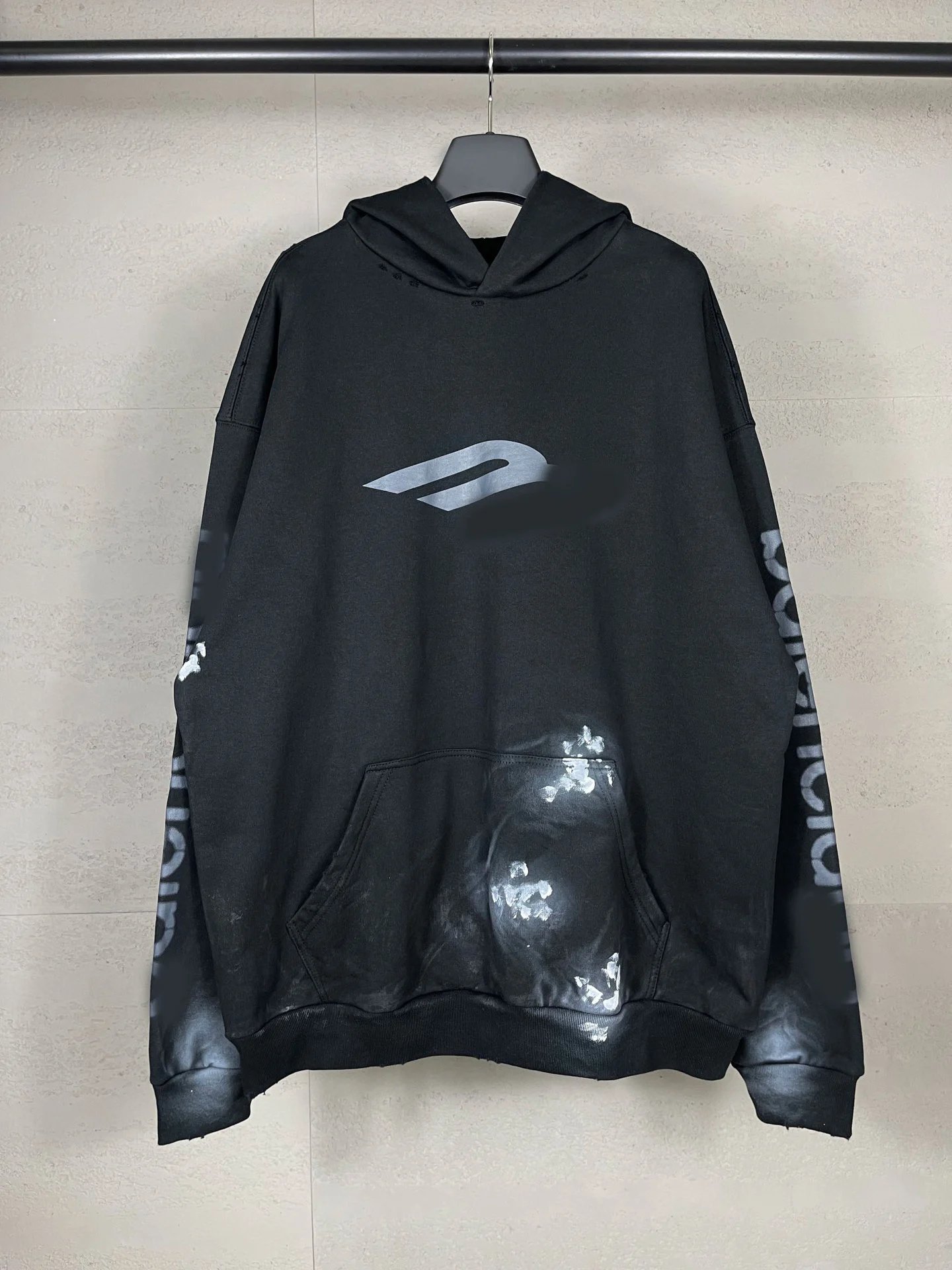 New Balenciaga Surf Pattern Direct Tear Front 3B Mud Hand-Painted Frayed Wash Distressed Hoodie Men's