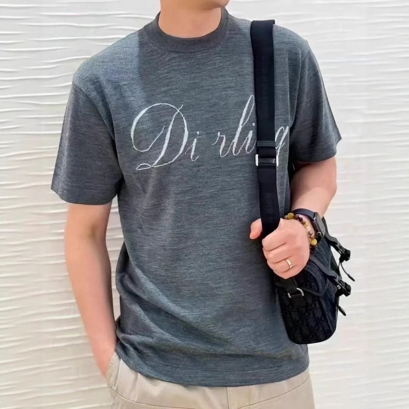 Dior Winter New Color Woven Letter Knit Sweater Short Sleeve T-shirt Unisex