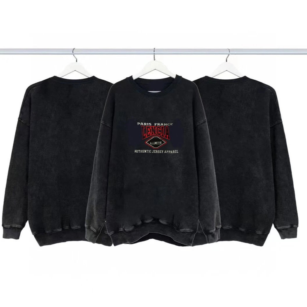 Balenciaga Red Slogan Embroidery Round Neck Hoodie Pullover Loose Casual Unisex Long Sleeve Versatile
