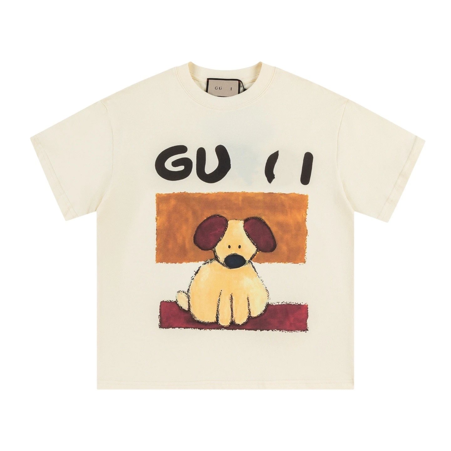 New Gucci Cartoon Series Dog Print Minimalist Solid Color Short Sleeve T-shirt Unisex