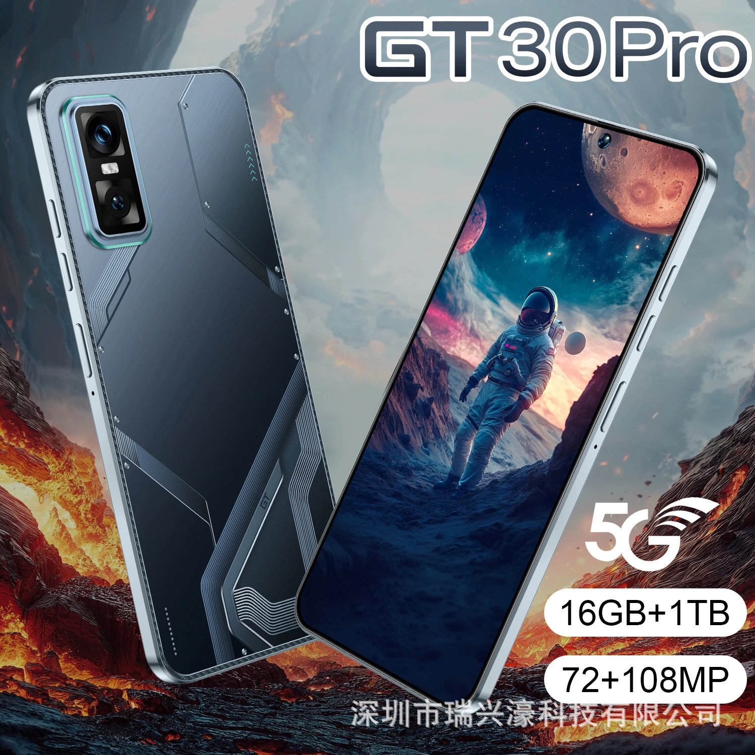 Hot Seller GT30 PRO Phone 16+1TB Punch-Hole Large Screen 7.3 Inch Android 14 Smart 5G Phone
