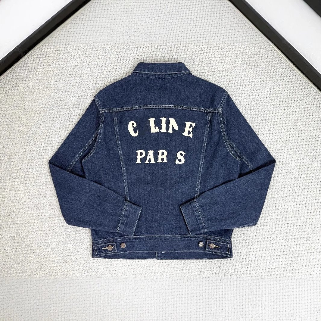 CELINE New Washed Logo Print Runway Button Denim Jacket