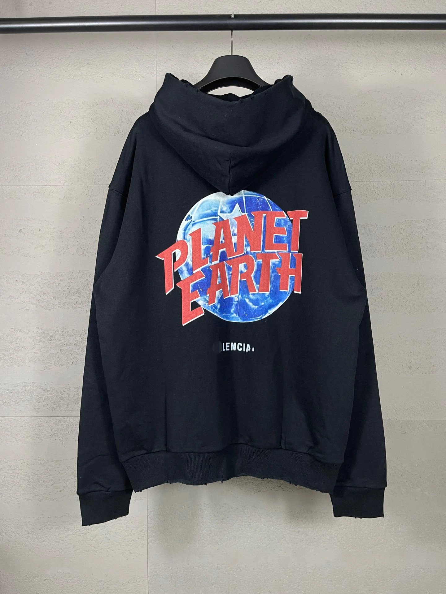 Balenciaga Runway Earth Pattern Print Wash Distressed Frayed Cardigan Zip-Up Hoodie
