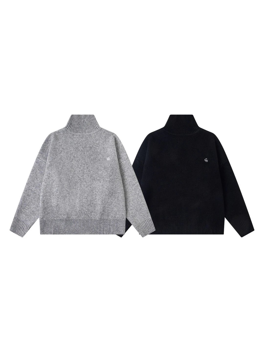 FW25 High Neck Solid Color Knitted Sweater Unisex Couple Style Trendy Knitwear